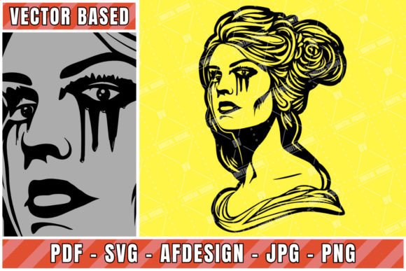 Bust of a Beautiful Woman Crying Vector for Crafts and Graphics