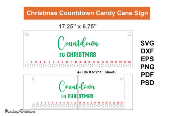 Christmas Candy Cane Countdown Sign SVG for Print Templates and Graphics