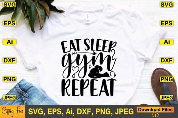 Eat Sleep Gym Repeat SVG Design Cute for Crafts and Graphics