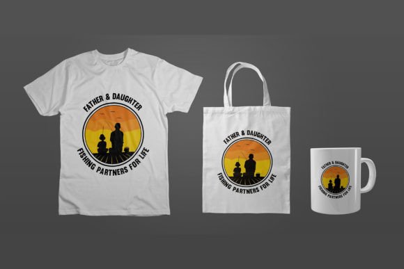 Father Daughter Fishing Partners Graphic Print Template